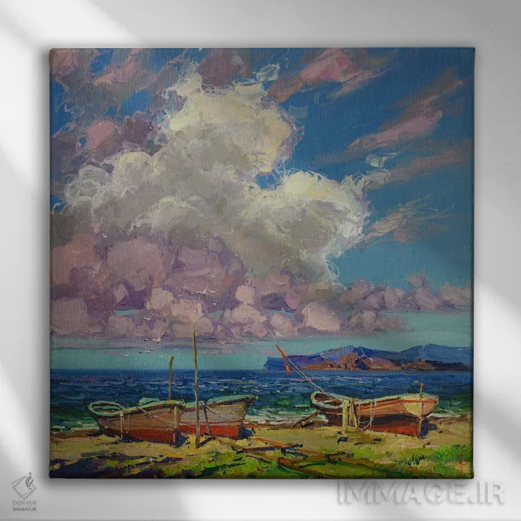 تابلو قایقهای ماهیگیری در ساحل اثر ایگور پوزدف - نمای روبهرو روی دیوار