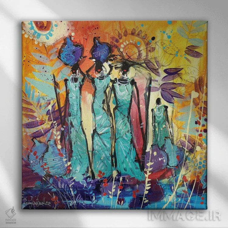 تابلو زنان قبیلهای آفریقایی ۱۱ اثر ایرینا رومیانسهوا - نمای روبهرو روی دیوار