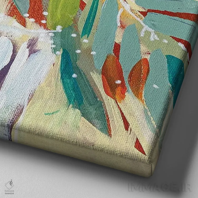 تابلو گلها در گلدان شیشهای اثر ایرینا رومیانسهوا - نمای نزدیک بافت بوم