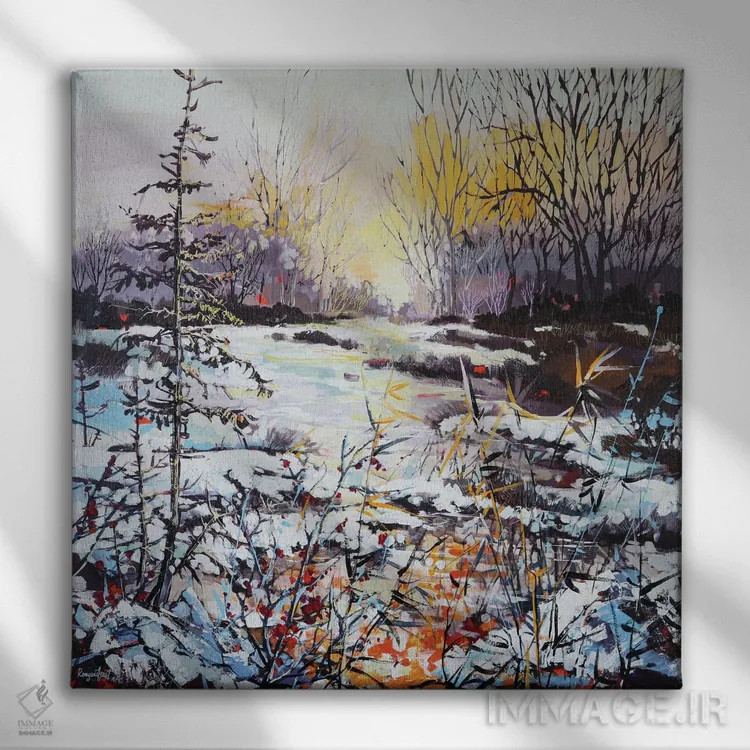 تابلو طلوع آفتاب بر رودخانه اثر ایرینا رومیانسهوا - نمای روبهرو روی دیوار