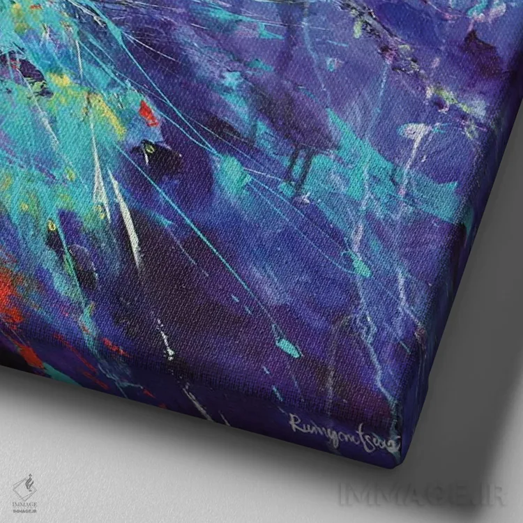 تابلو طاووس اثر ایرینا رومیانسهوا - نمای نزدیک بافت بوم