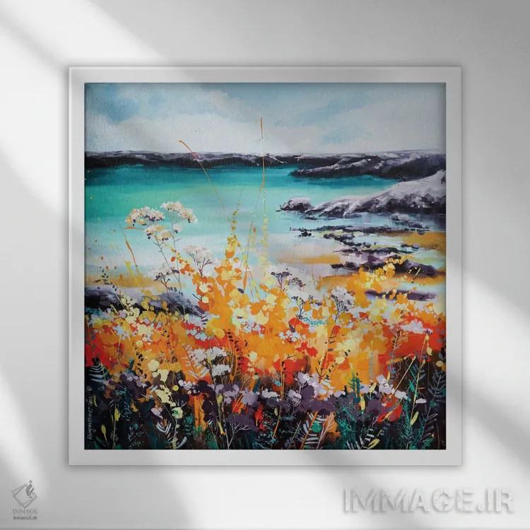 تابلو ساحل آفتابی کورنوال اثر ایرینا رومیانسهوا - نمای قابدار سفید