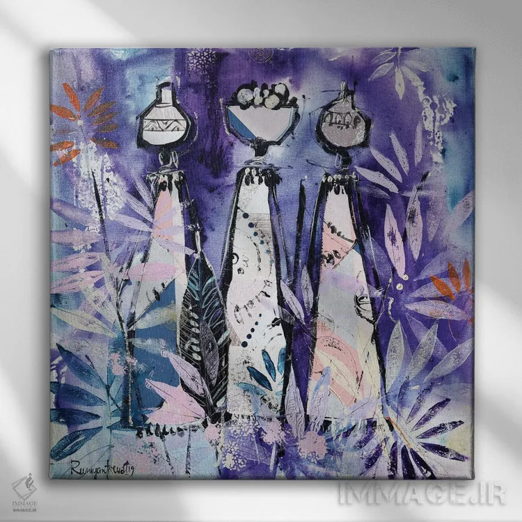 تابلو زنان قبیلهای آفریقایی ۱۶ اثر ایرینا رومیانسهوا - نمای روبهرو روی دیوار