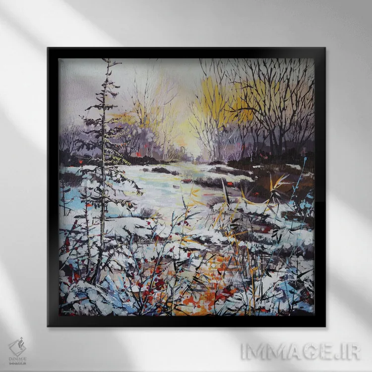 تابلو طلوع آفتاب بر رودخانه اثر ایرینا رومیانسهوا - نمای قابدار مشکی