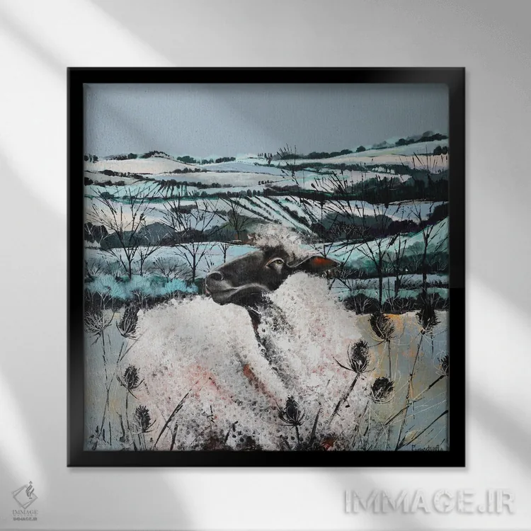 تابلو گوسفندان در حومه روستا اثر ایرینا رومیانسهوا - نمای قابدار مشکی