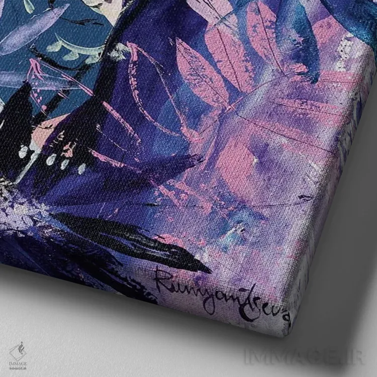 تابلو زنان قبیلهای آفریقایی ۱۵ اثر ایرینا رومیانسهوا - نمای نزدیک بافت بوم