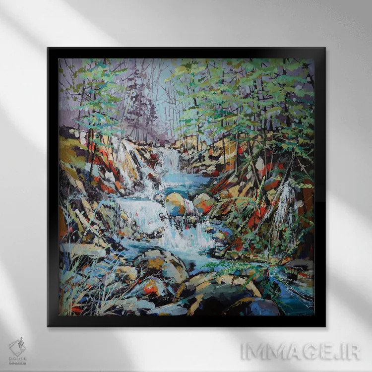 تابلو آبشار رودخانه اثر ایرینا رومیانسهوا - نمای قابدار مشکی
