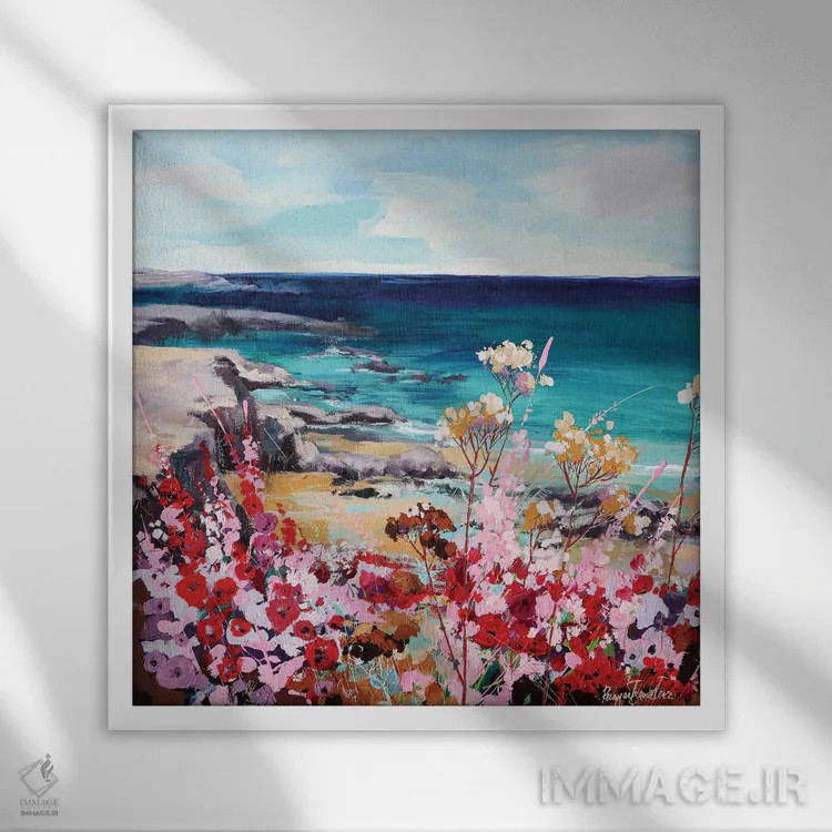 تابلو ساحل آفتابی کورنوال ۲ اثر ایرینا رومیانسهوا - نمای قابدار سفید