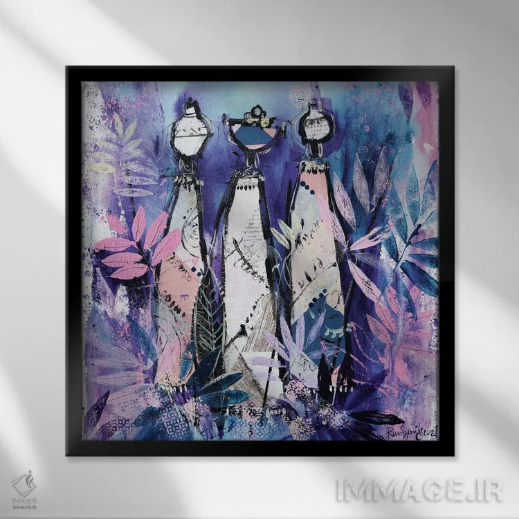 تابلو زنان قبیلهای آفریقایی ۱۵ اثر ایرینا رومیانسهوا - نمای قابدار مشکی