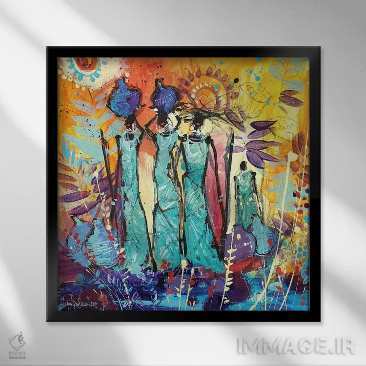 تابلو زنان قبیلهای آفریقایی ۱۱ اثر ایرینا رومیانسهوا - نمای قابدار مشکی