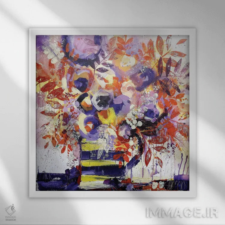 تابلو طبیعت بیجان گلها اثر ایرینا رومیانسهوا - نمای قابدار سفید