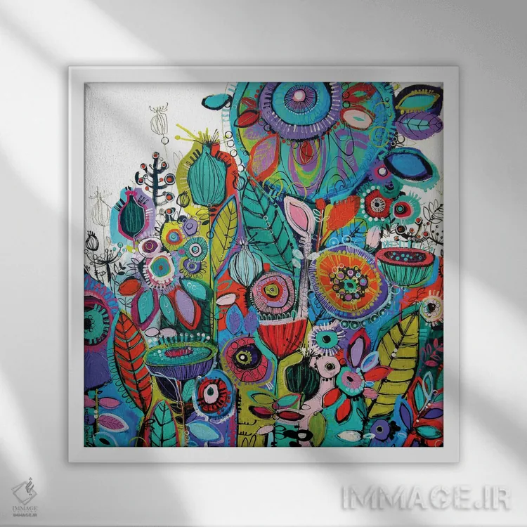 تابلو گلهای تابستانی گرمسیری اثر ایرینا رومیانسهوا - نمای قابدار سفید