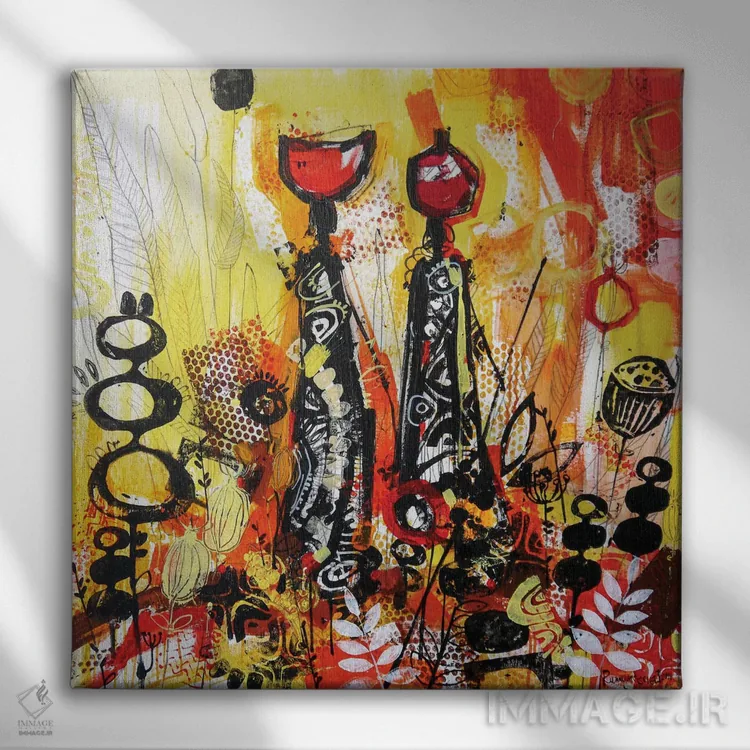 تابلو زنان قبیلهای آفریقایی ۱ اثر ایرینا رومیانسهوا - نمای روبهرو روی دیوار