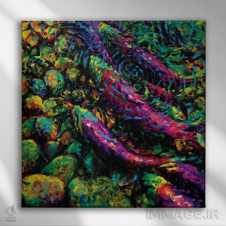 تابلو غوطهور در ماهی ساکای (پایگاه ماهی آزاد) اثر آیریس اسکات - نمای روبهرو روی دیوار