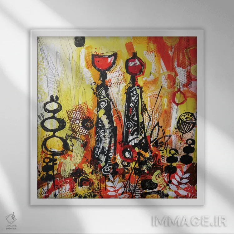 تابلو زنان قبیلهای آفریقایی ۱ اثر ایرینا رومیانسهوا - نمای قابدار سفید