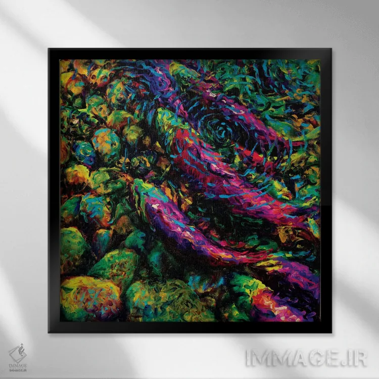 تابلو غوطهور در ماهی ساکای (پایگاه ماهی آزاد) اثر آیریس اسکات - نمای قابدار مشکی