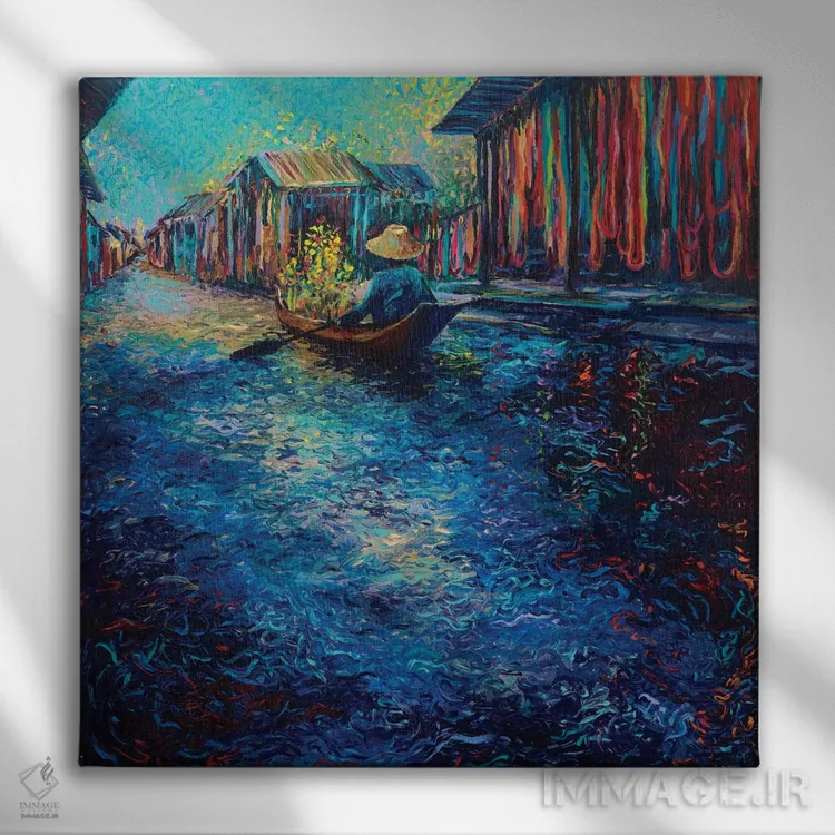 تابلو بازار شناور تایلند من اثر آیریس اسکات - نمای روبهرو روی دیوار