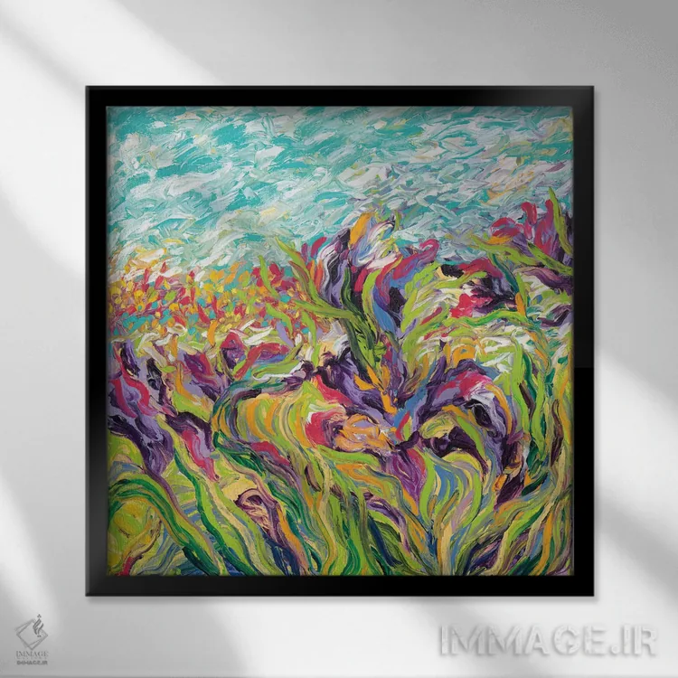 تابلو زنبقها ۱ اثر آیریس اسکات - نمای قابدار مشکی