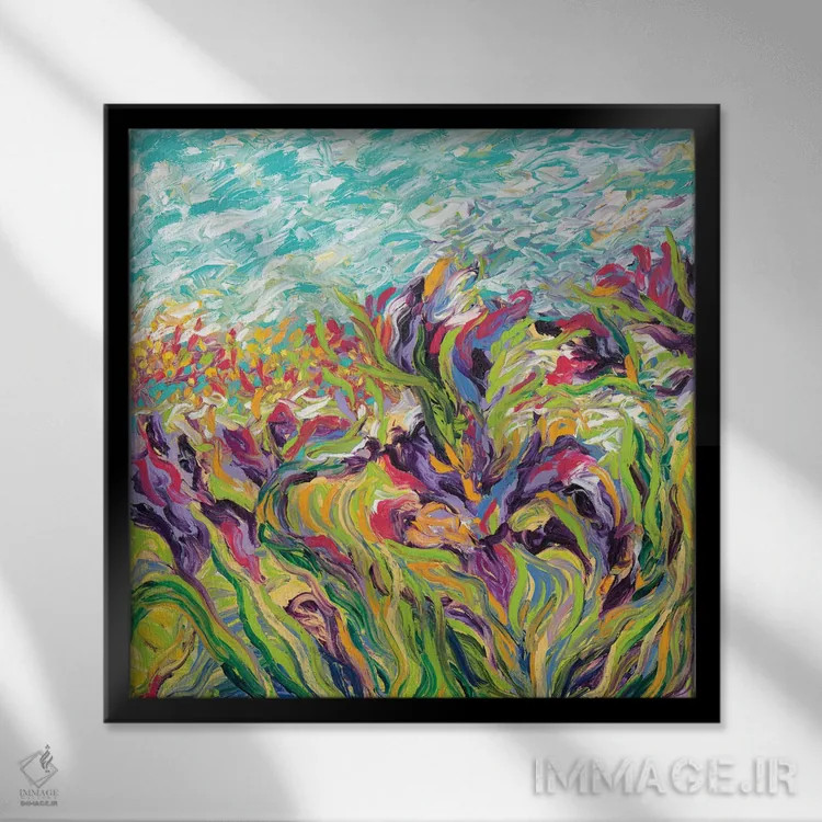 تابلو زنبقها ۱ اثر آیریس اسکات - نمای قابدار مشکی