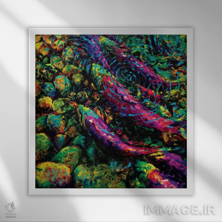 تابلو غوطهور در ماهی ساکای (پایگاه ماهی آزاد) اثر آیریس اسکات - نمای قابدار سفید