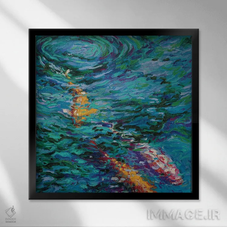 تابلو استخر کوی (نوعی ماهی ژاپنی) اثر آیریس اسکات - نمای قابدار مشکی