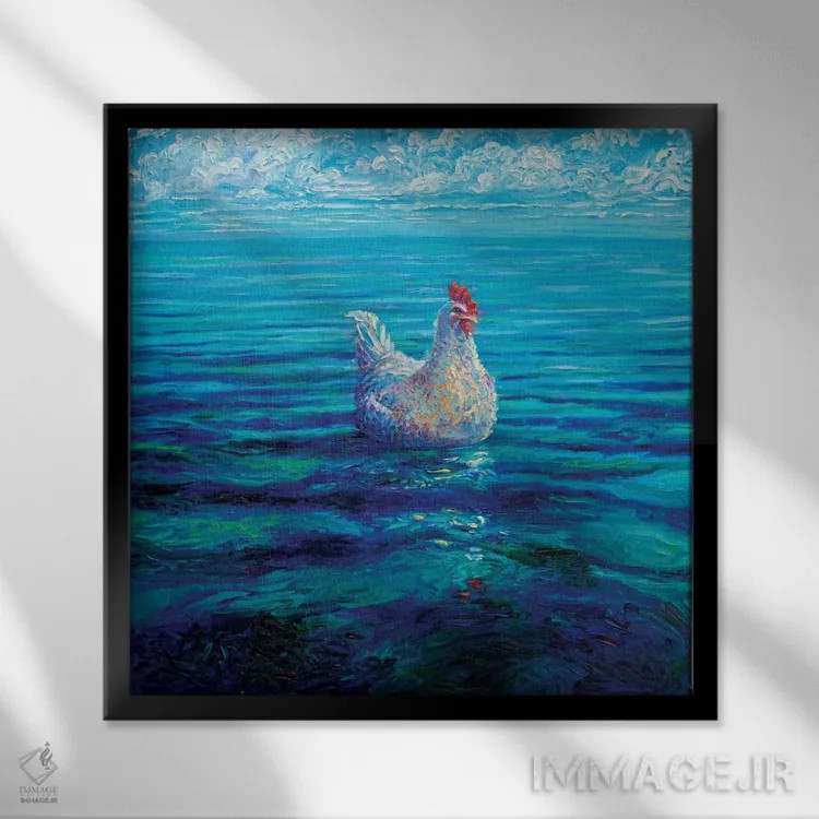 تابلو مرغ دریایی (اشاره به ماهی تن کنسروی) اثر آیریس اسکات - نمای قابدار مشکی