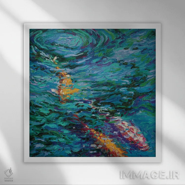 تابلو استخر کوی (نوعی ماهی ژاپنی) اثر آیریس اسکات - نمای قابدار سفید