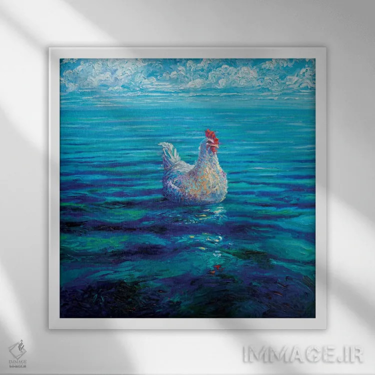 تابلو مرغ دریایی (اشاره به ماهی تن کنسروی) اثر آیریس اسکات - نمای قابدار سفید