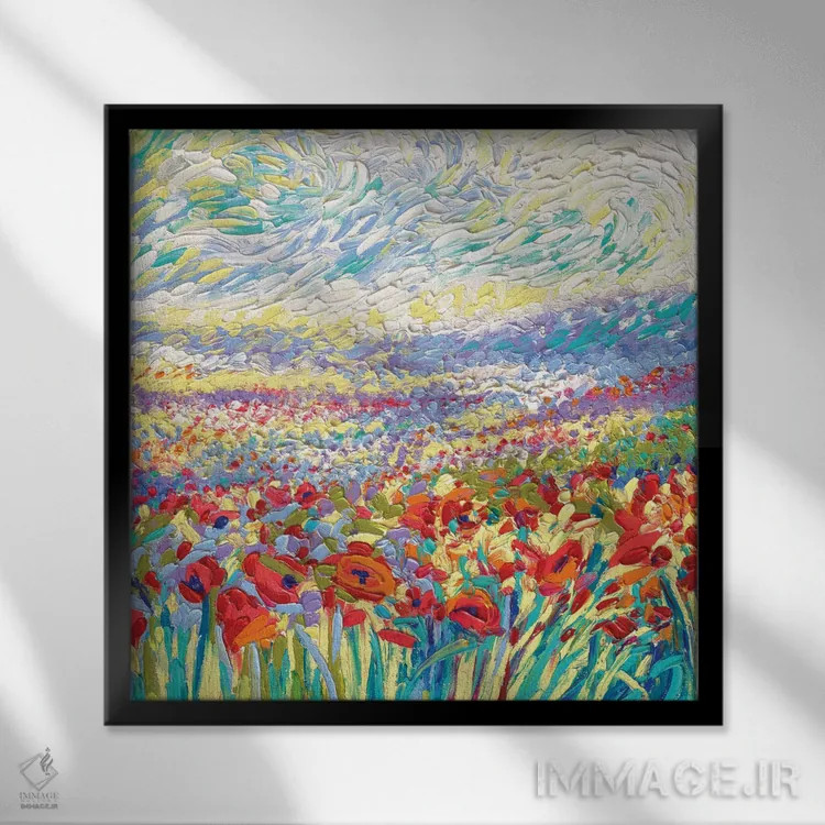 تابلو مطالعهٔ شقایق اثر آیریس اسکات - نمای قابدار مشکی