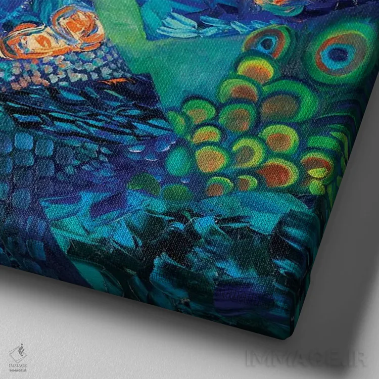 تابلو طاووس مایورا اثر آیریس اسکات - نمای نزدیک بافت بوم