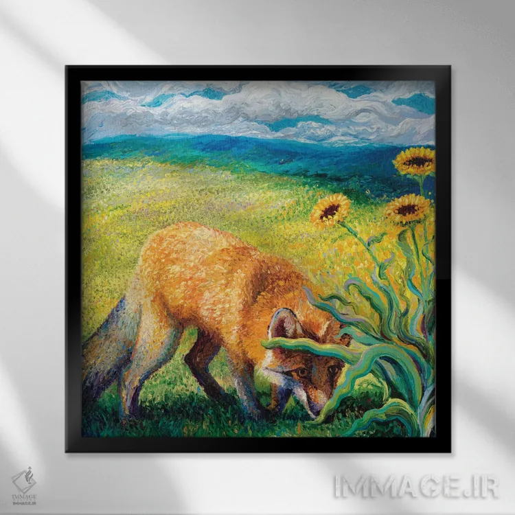 تابلو پانل دوم سهلتی روباهگون اثر آیریس اسکات - نمای قابدار مشکی