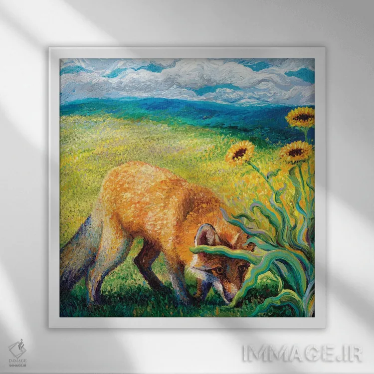 تابلو پانل دوم سهلتی روباهگون اثر آیریس اسکات - نمای قابدار سفید