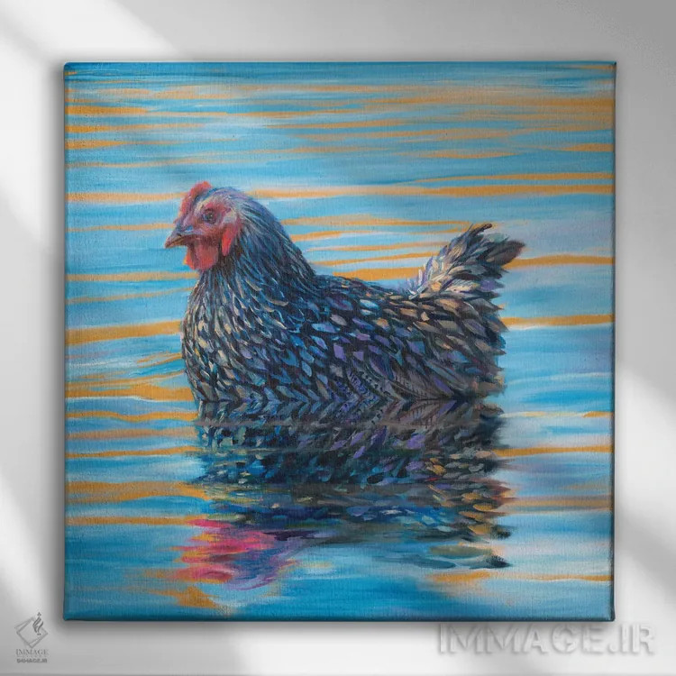 تابلو پرنده آبی (اشتباه املایی: باید Waterfowl باشد یعنی پرندهٔ آبزی) اثر آیریس اسکات - نمای روبهرو روی دیوار