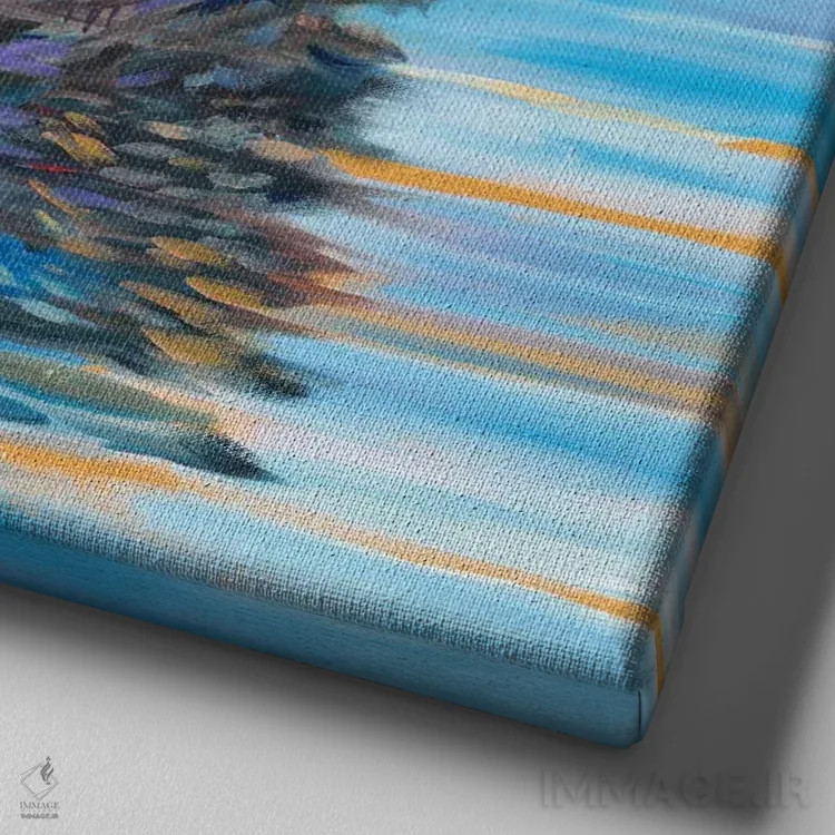 تابلو پرنده آبی (اشتباه املایی: باید Waterfowl باشد یعنی پرندهٔ آبزی) اثر آیریس اسکات - نمای نزدیک بافت بوم