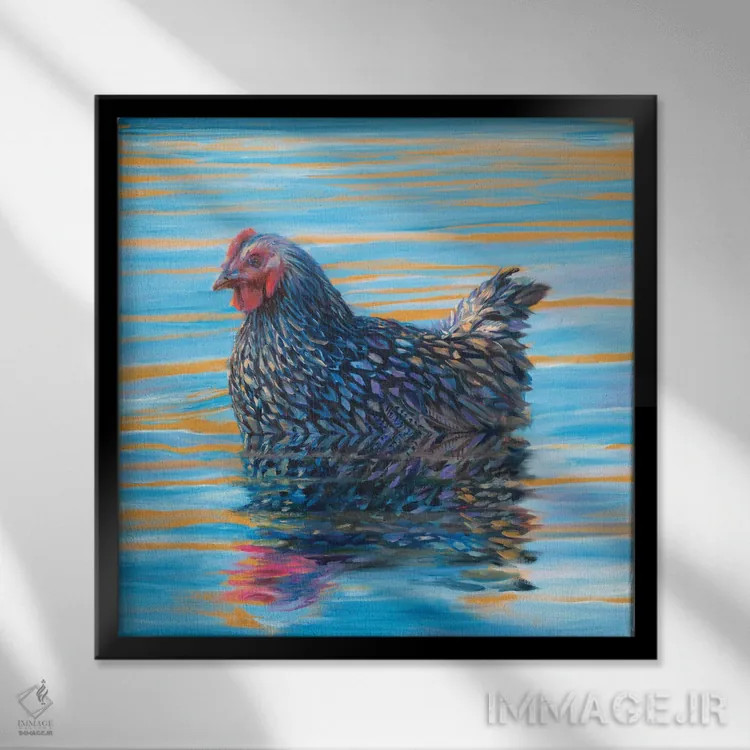 تابلو پرنده آبی (اشتباه املایی: باید Waterfowl باشد یعنی پرندهٔ آبزی) اثر آیریس اسکات - نمای قابدار مشکی