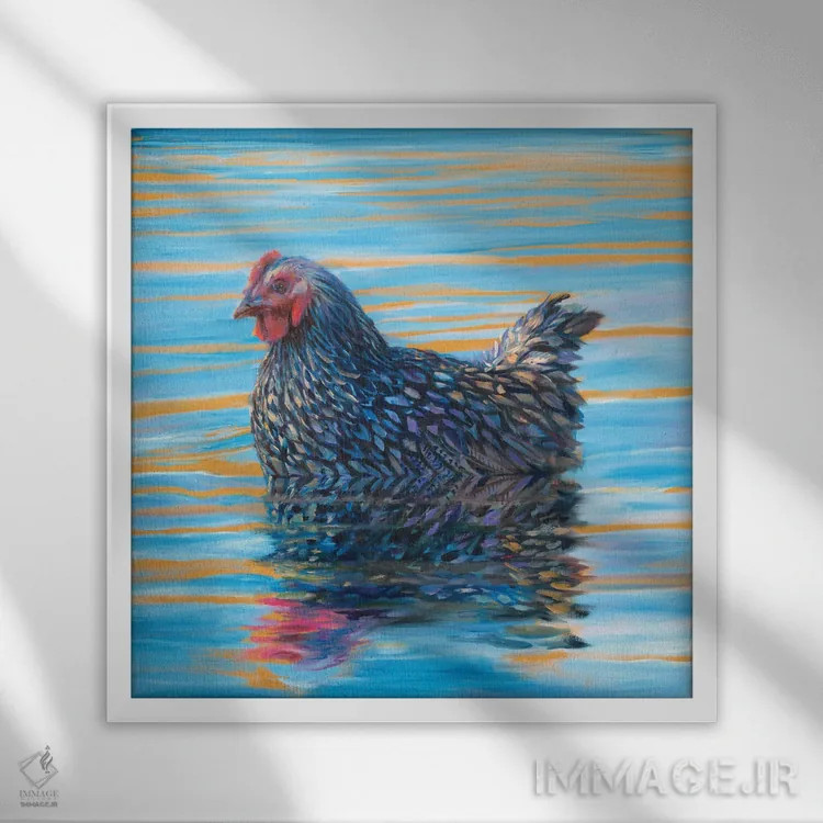 تابلو پرنده آبی (اشتباه املایی: باید Waterfowl باشد یعنی پرندهٔ آبزی) اثر آیریس اسکات - نمای قابدار سفید