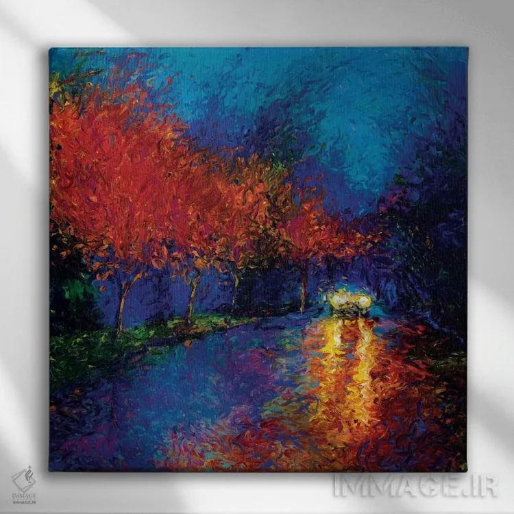 تابلو غرق در نور چراغ خودرو اثر آیریس اسکات - نمای روبهرو روی دیوار