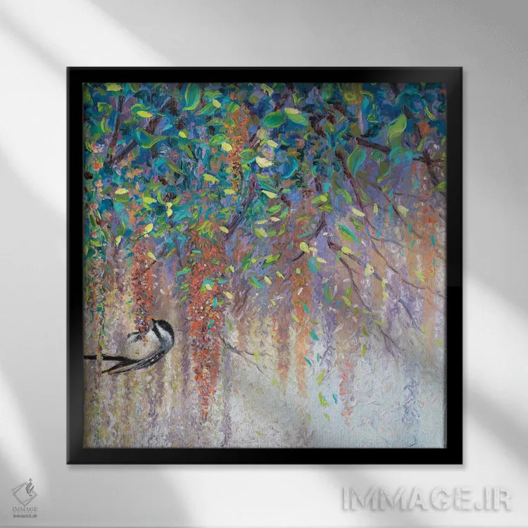 تابلو چیکادی (نوعی پرنده) اثر آیریس اسکات - نمای قابدار مشکی