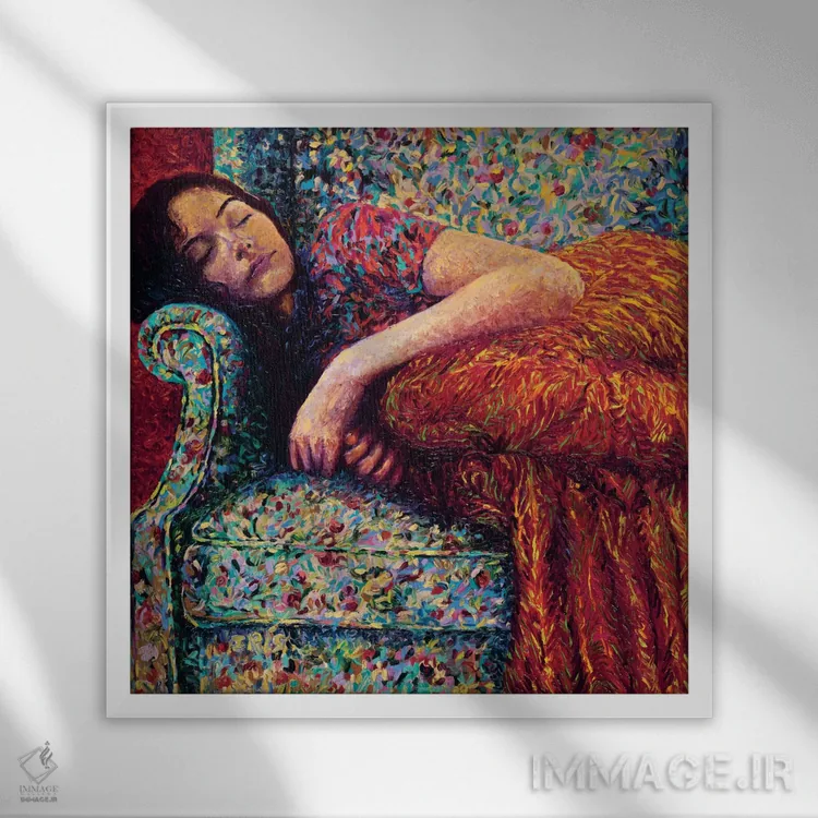 تابلو لی خوابآلود اثر آیریس اسکات - نمای قابدار سفید