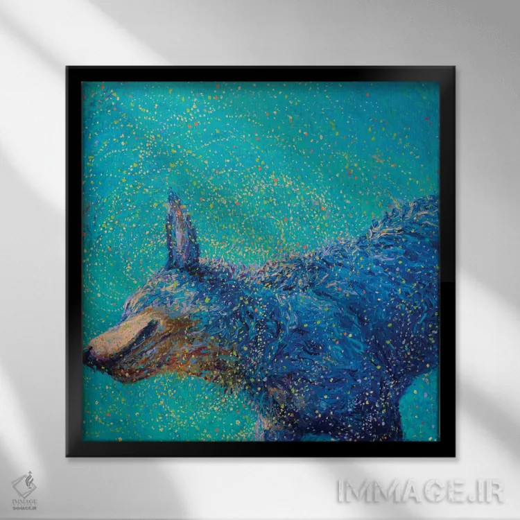 تابلو بلو هیلر در حال تکان خوردن (نژاد سگ) اثر آیریس اسکات - نمای قابدار مشکی