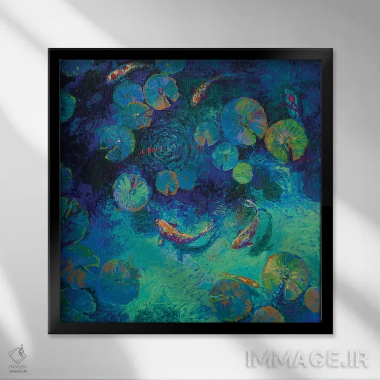 تابلو آبی تایوانی اثر آیریس اسکات - نمای قابدار مشکی
