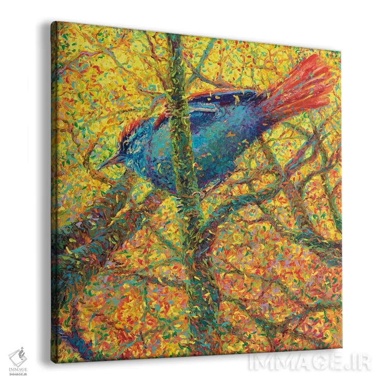 تابلو پرنده آبی زرد اثر آیریس اسکات - نمای پرسپکتیو محصول