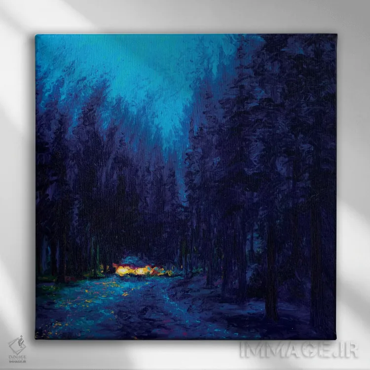 تابلو سکویاهای آبی (درخت) اثر آیریس اسکات - نمای روبهرو روی دیوار