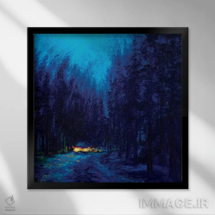 تابلو سکویاهای آبی (درخت) اثر آیریس اسکات - نمای قابدار مشکی