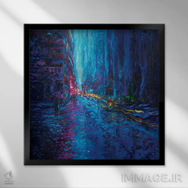 تابلو خیابان آبشار اثر آیریس اسکات - نمای قابدار مشکی