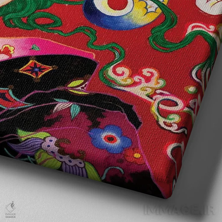 تابلو کاج و درنا اثر ایتو چیئکو - نمای نزدیک بافت بوم