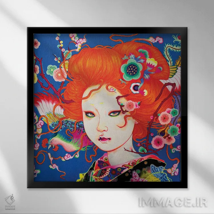 تابلو آلوچه و ققنوس اثر ایتو چیئکو - نمای قابدار مشکی