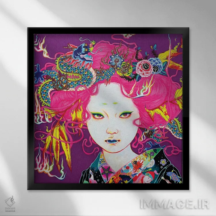 تابلو بامبو و اژدها اثر ایتو چیئکو - نمای قابدار مشکی