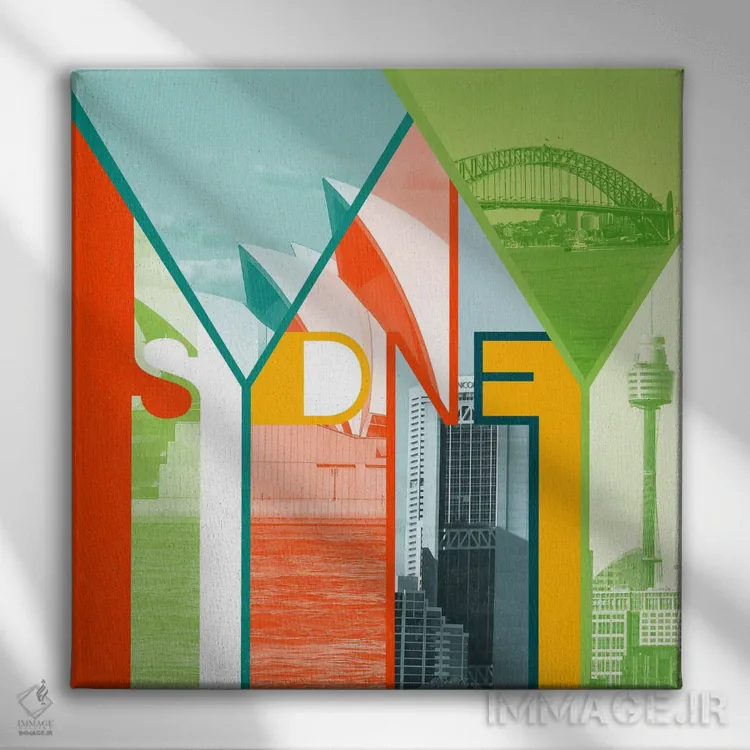 تابلو شهر بندری (میتواند اشاره به سیدنی داشته باشد) اثر فایو بای فایو کالکتیو - نمای روبهرو روی دیوار