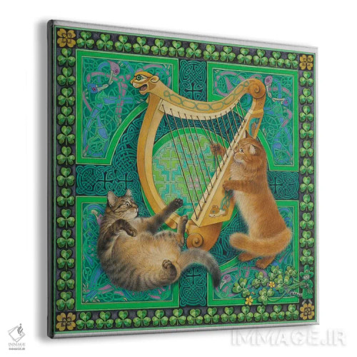تابلو روز سنت پاتریک با دندلیون و کریستی اثر آیوری کتس (برند هنری نقاشی گربه) - نمای پرسپکتیو محصول